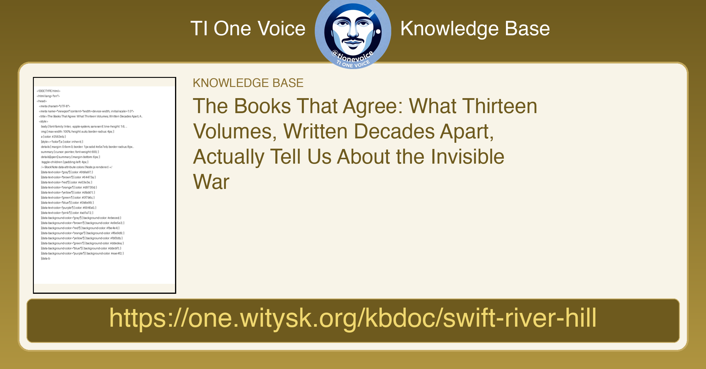 The Books That Agree: What Thirteen Volumes, Written Decades Apart, Actually Tell Us About the Invisible War